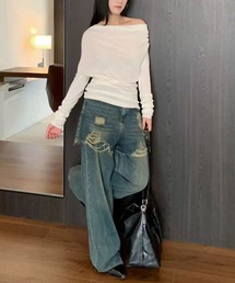 Sibra（シブラ）の「レイヤード風カットオフデニムワイドパンツ（デニムパンツ）」