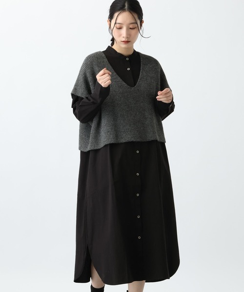 studio CLIP（スタディオクリップ）の「《natural by clip》7ゲージニットベスト×シャツワンピース（シャツワンピース・レディース・ブラック/アイボリー・FREE）」の9枚目の写真