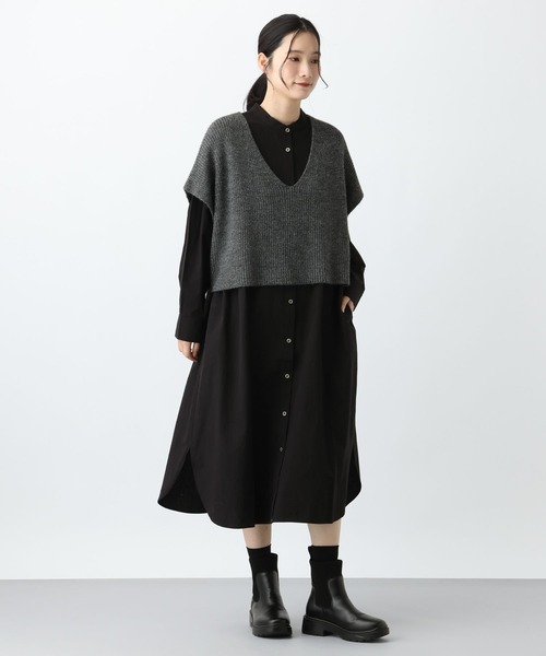studio CLIP（スタディオクリップ）の「《natural by clip》7ゲージニットベスト×シャツワンピース（シャツワンピース・レディース・ブラック/アイボリー・FREE）」の14枚目の写真