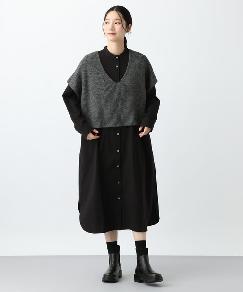 studio CLIP（スタディオクリップ）の「《natural by clip》7ゲージニットベスト×シャツワンピース（シャツワンピース・レディース・ブラック/アイボリー・FREE）」の18枚目の写真