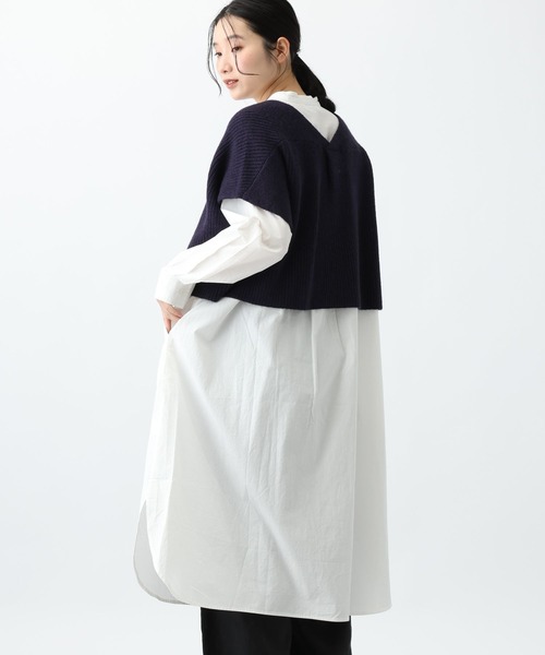 studio CLIP（スタディオクリップ）の「《natural by clip》7ゲージニットベスト×シャツワンピース（シャツワンピース・レディース・ブラック/アイボリー・FREE）」の5枚目の写真