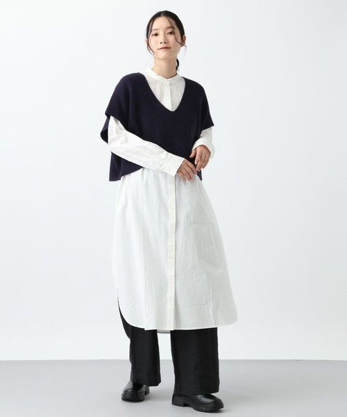 セール】《natural by clip》7ゲージニットベスト×シャツワンピース