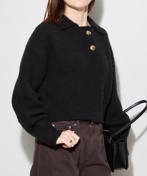 journal standard L'essage(ジャーナルスタンダードレサージュ)の「MOUSSEキモウプルオーバー(ニット/セーター・レディース・ブラック/ベージュ・FREE)」の1枚目の写真