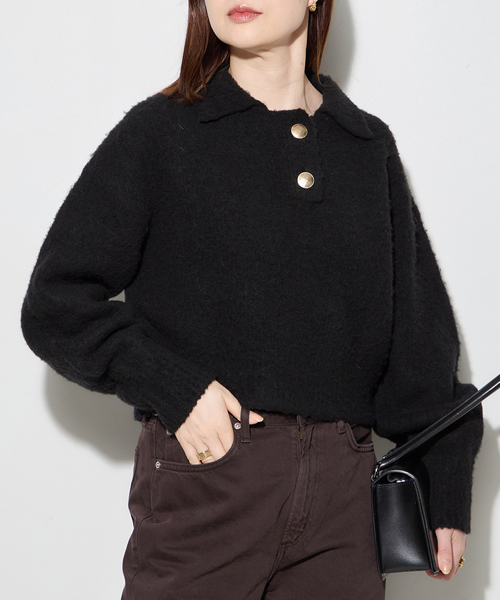 journal standard L'essage(ジャーナルスタンダードレサージュ)の「MOUSSEキモウプルオーバー(ニット/セーター・レディース・ブラック/ベージュ・FREE)」の6枚目の写真