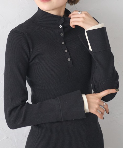 deux amour(ドゥーザムール)の「配色スリーブヘンリーネックトップス(Tシャツ/カットソー・レディース・ホワイト/ブラック・FREE)」の2枚目の写真