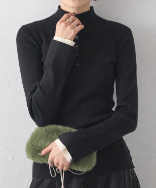 deux amour(ドゥーザムール)の「配色スリーブヘンリーネックトップス(Tシャツ/カットソー・レディース・ホワイト/ブラック・FREE)」の19枚目の写真