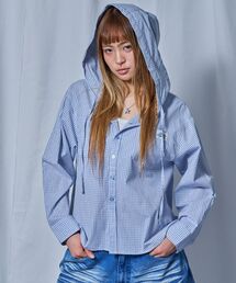 SEQUENZ（シークエンズ）の「【sqnz（エスキュンズ）】sqnz angel hooded l/s shirts  / レディース 長袖シャツ パーカー チェック フーディ ワンポイント シンプル（シャツ/ブラウス）」