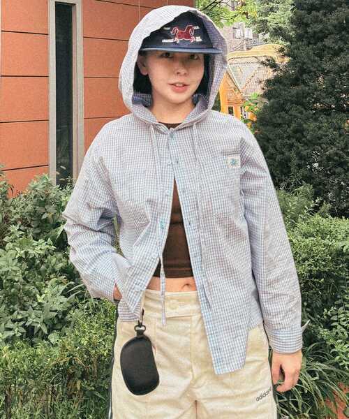 SEQUENZ（シークエンズ）の「※WEB限定 / フード付き / レディースエンジェル長袖シャツ / sqnz angel hooded l/s shirts（シャツ/ブラウス・レディース・ライトブルー/ネイビー/グリーン系その他・MEDIUM/SMALL）」の6枚目の写真