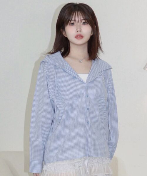 SEQUENZ（シークエンズ）の「※WEB限定 / フード付き / レディースエンジェル長袖シャツ / sqnz angel hooded l/s shirts（シャツ/ブラウス・レディース・ライトブルー/ネイビー/グリーン系その他・MEDIUM/SMALL）」の10枚目の写真