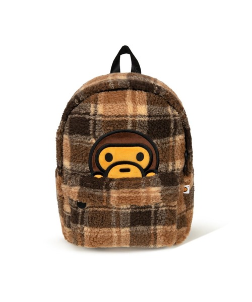 A BATHING APE（アベイシングエイプ）の「BABY MILO FAUX FUR CHECK MEDIUM BACKPACK（ショルダーバッグ・メンズ・ベージュ・FREE）」の2枚目の写真