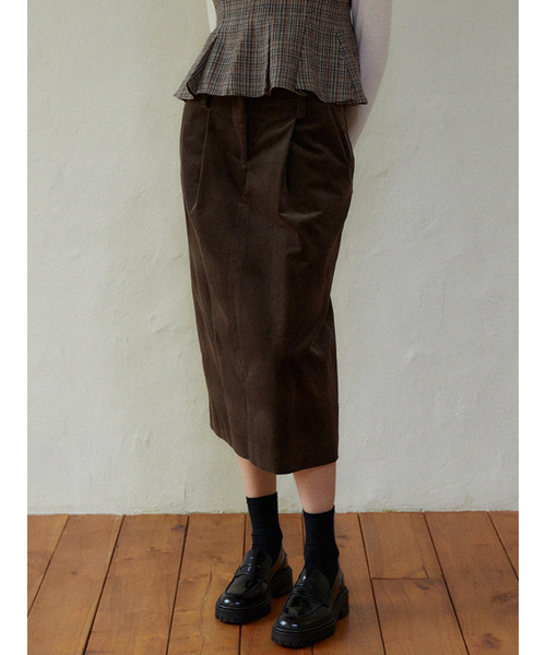 LARGO（ラルゴ）の「High waist pintuck skirt (brown)（スカート・レディース・その他・SMALL/MEDIUM）」の3枚目の写真