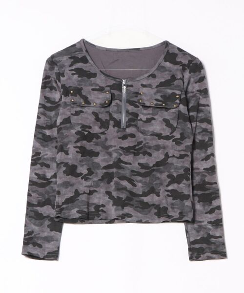 ViViDAY（ビビデー）の「カモフラ柄ジップアップ長袖カットソー（Tシャツ/カットソー・レディース・カーキ/グレー・M）」の2枚目の写真