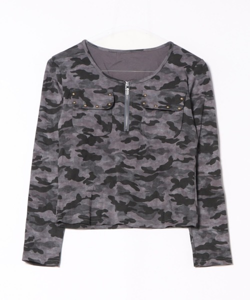 ViViDAY（ビビデー）の「カモフラ柄ジップアップ長袖カットソー（Tシャツ/カットソー・レディース・カーキ/グレー・M）」の7枚目の写真