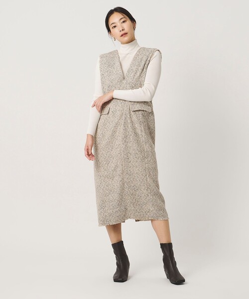 A DAY IN THE LIFE UNITED ARROWS(アデイインザライフユナイテッドアローズ)の「ツイードライク ジャンパースカート ベージュ<A DAY IN THE LIFE>(ワンピース・レディース・ベージュ・FREE)」の4枚目の写真