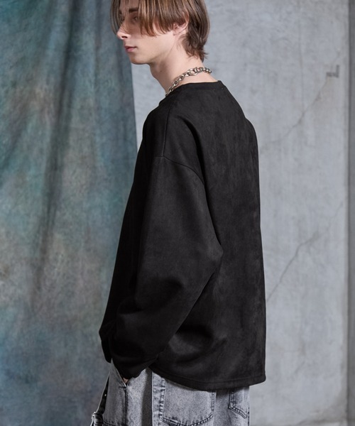 SERACE（セラス）の「【SERACE】Suede like loose henry neck long tee / スウェードライクルーズヘンリーネックロンT（Tシャツ/カットソー・メンズ・グレー/ブラック・S/M/L）」の7枚目の写真