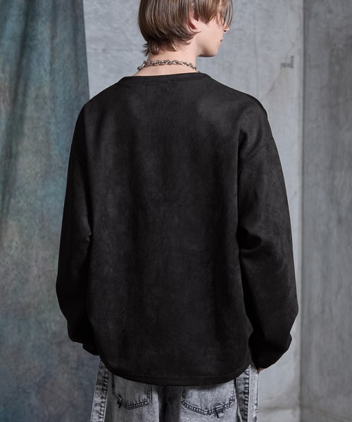 SERACE（セラス）の「【SERACE】Suede like loose henry neck long tee / スウェードライクルーズヘンリーネックロンT（Tシャツ/カットソー・メンズ・グレー/ブラック・S/M/L）」の8枚目の写真