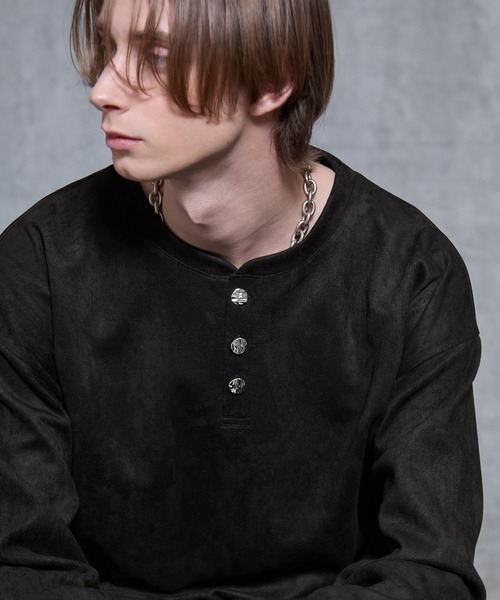 SERACE（セラス）の「【SERACE】Suede like loose henry neck long tee / スウェードライクルーズヘンリーネックロンT（Tシャツ/カットソー・メンズ・グレー/ブラック・S/M/L）」の11枚目の写真