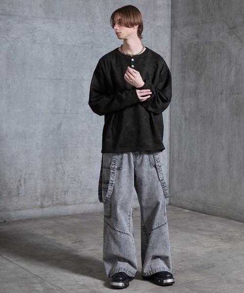 SERACE（セラス）の「【SERACE】Suede like loose henry neck long tee / スウェードライクルーズヘンリーネックロンT（Tシャツ/カットソー・メンズ・グレー/ブラック・S/M/L）」の17枚目の写真
