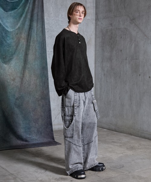 SERACE（セラス）の「【SERACE】Suede like loose henry neck long tee / スウェードライクルーズヘンリーネックロンT（Tシャツ/カットソー・メンズ・グレー/ブラック・S/M/L）」の20枚目の写真
