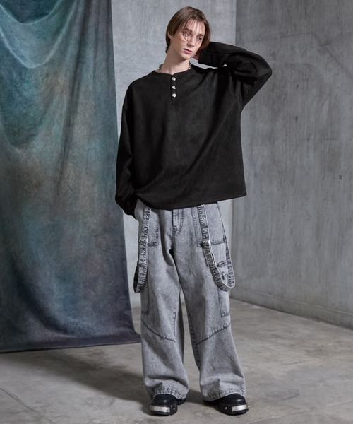 SERACE（セラス）の「【SERACE】Suede like loose henry neck long tee / スウェードライクルーズヘンリーネックロンT（Tシャツ/カットソー・メンズ・グレー/ブラック・S/M/L）」の21枚目の写真