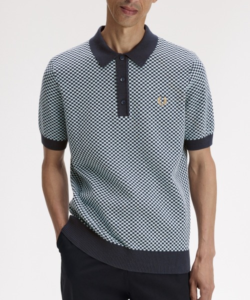 Chequerboard Knitted Shirt／チェッカーボードニットポロシャツ