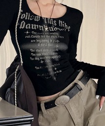 ロゴプリント ワイドネックロングTシャツ