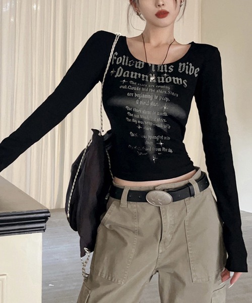 NANEA(ナネア)の「ロゴプリント ワイドネックロングTシャツ(Tシャツ/カットソー・レディース・ブラック・LARGE/MEDIUM/SMALL)」の11枚目の写真
