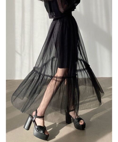RESEXXY（リゼクシー）の「レイヤードチュールロングスカート（スカート・レディース・ブラック/ホワイト/ブラウン・FREE）」の2枚目の写真