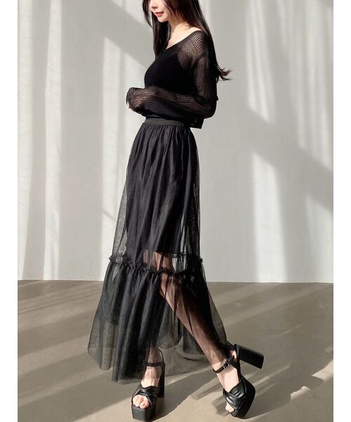 RESEXXY（リゼクシー）の「レイヤードチュールロングスカート（スカート・レディース・ブラック/ホワイト/ブラウン・FREE）」の5枚目の写真