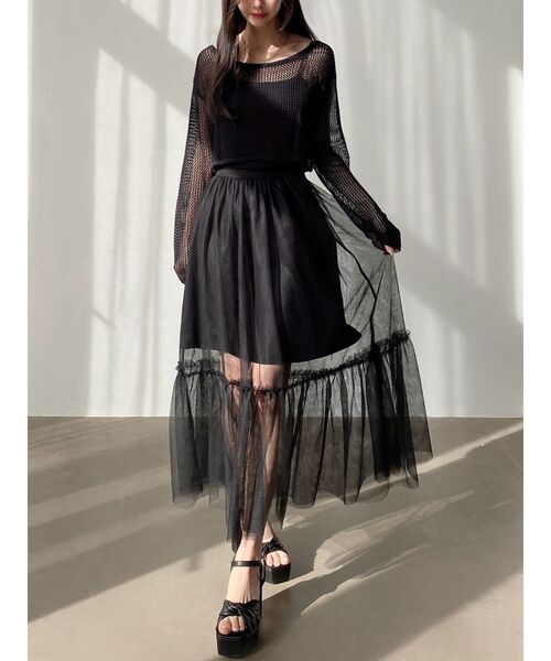 RESEXXY（リゼクシー）の「レイヤードチュールロングスカート（スカート・レディース・ブラック/ホワイト/ブラウン・FREE）」の6枚目の写真