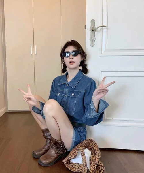 almo（アルモ）の「【LAMPOON】デニムジャンプスーツ（つなぎ/オールインワン・レディース・ブルー・LARGE/MEDIUM）」の2枚目の写真