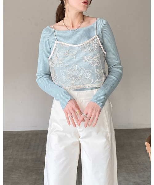 She's Closet（シーズクローゼット）の「花柄刺繍シアー ビスチェ チュール キャミソール（キャミソール・レディース・ブラック/アイボリー・FREE）」の12枚目の写真