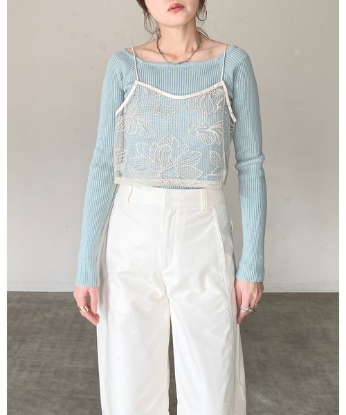 She's Closet（シーズクローゼット）の「花柄刺繍シアー ビスチェ チュール キャミソール（キャミソール・レディース・ブラック/アイボリー・FREE）」の16枚目の写真