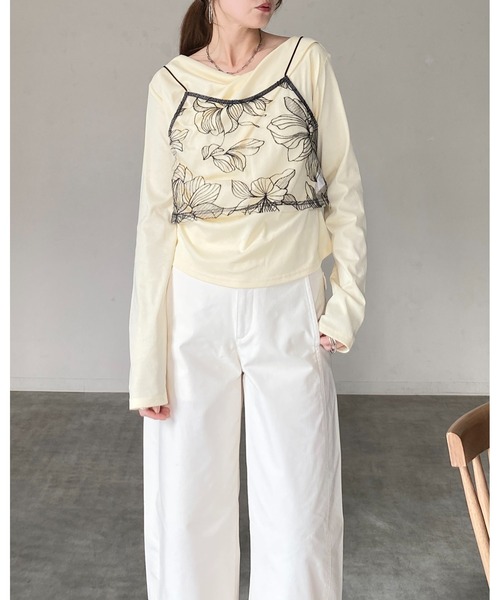 She's Closet（シーズクローゼット）の「花柄刺繍シアー ビスチェ チュール キャミソール（キャミソール・レディース・ブラック/アイボリー・FREE）」の18枚目の写真