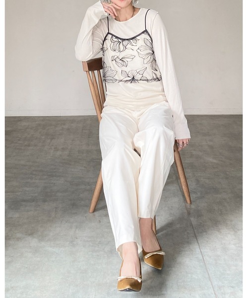 She's Closet（シーズクローゼット）の「花柄刺繍シアー ビスチェ チュール キャミソール（キャミソール・レディース・ブラック/アイボリー・FREE）」の7枚目の写真