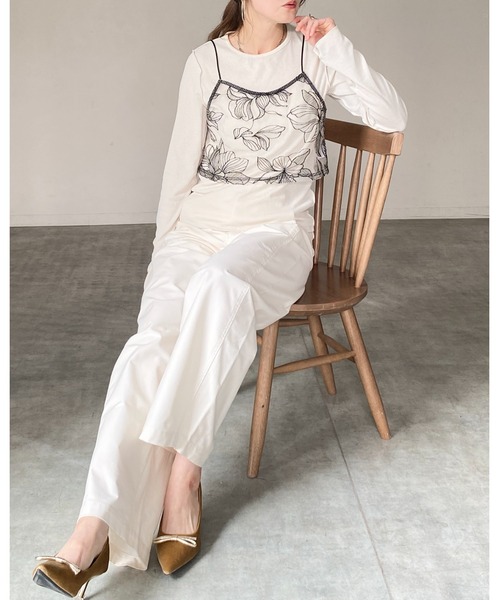 She's Closet（シーズクローゼット）の「花柄刺繍シアー ビスチェ チュール キャミソール（キャミソール・レディース・ブラック/アイボリー・FREE）」の8枚目の写真