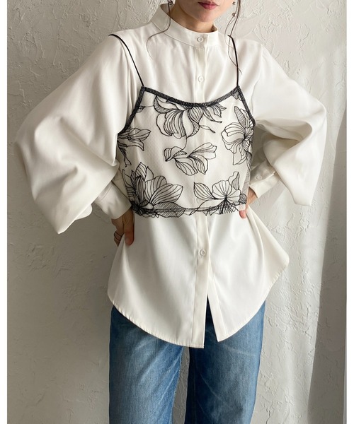 She's Closet（シーズクローゼット）の「花柄刺繍シアー ビスチェ チュール キャミソール（キャミソール・レディース・ブラック/アイボリー・FREE）」の5枚目の写真