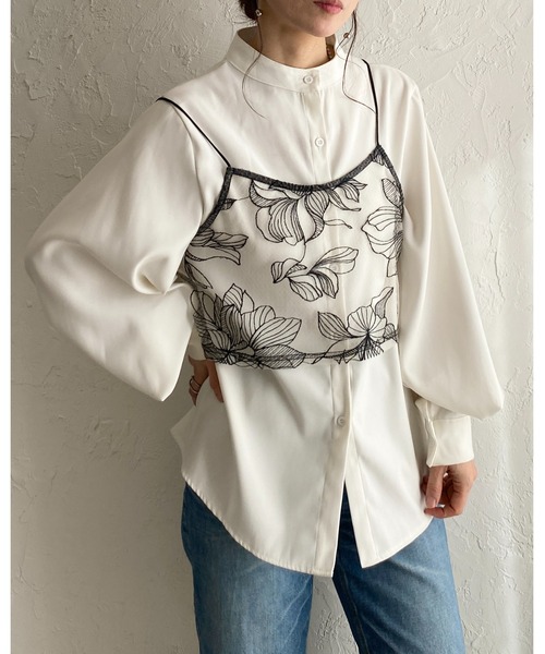 She's Closet（シーズクローゼット）の「花柄刺繍シアー ビスチェ チュール キャミソール（キャミソール・レディース・ブラック/アイボリー・FREE）」の6枚目の写真