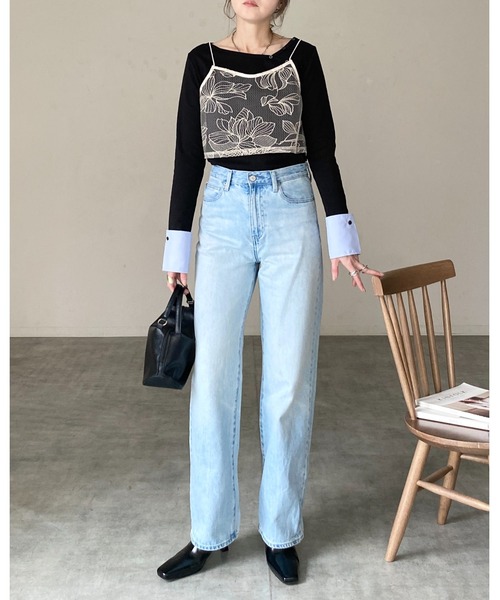 She's Closet（シーズクローゼット）の「花柄刺繍シアー ビスチェ チュール キャミソール（キャミソール・レディース・ブラック/アイボリー・FREE）」の20枚目の写真