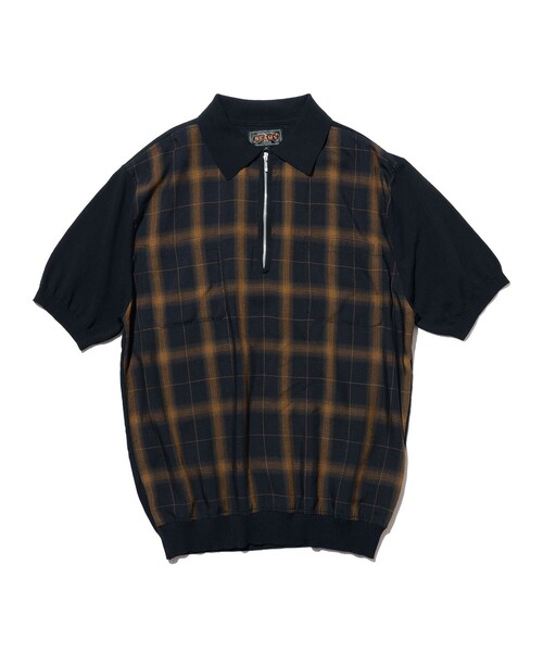 BEAMS PLUS(ビームスプラス)の「Half Zip Panel Polo Ombre Plaid(ポロシャツ・メンズ・ネイビー/オリーブ・LARGE/X-LARGE/SMALL/MEDIUM)」の2枚目の写真