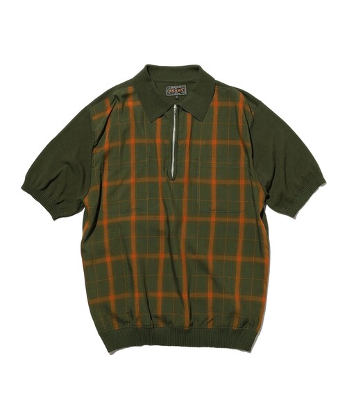 BEAMS PLUS(ビームスプラス)の「Half Zip Panel Polo Ombre Plaid(ポロシャツ・メンズ・ネイビー/オリーブ・LARGE/X-LARGE/SMALL/MEDIUM)」の4枚目の写真