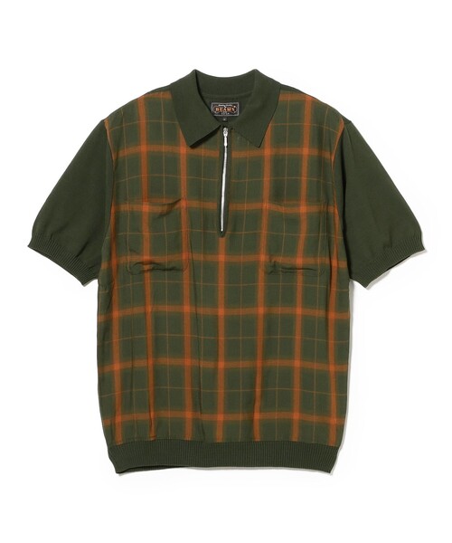 BEAMS PLUS(ビームスプラス)の「Half Zip Panel Polo Ombre Plaid(ポロシャツ・メンズ・ネイビー/オリーブ・LARGE/X-LARGE/SMALL/MEDIUM)」の5枚目の写真