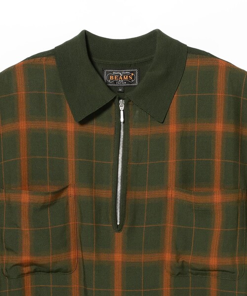 BEAMS PLUS(ビームスプラス)の「Half Zip Panel Polo Ombre Plaid(ポロシャツ・メンズ・ネイビー/オリーブ・LARGE/X-LARGE/SMALL/MEDIUM)」の6枚目の写真