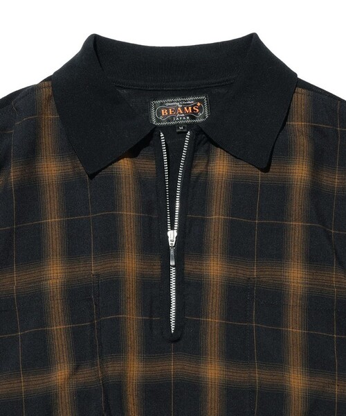 BEAMS PLUS(ビームスプラス)の「Half Zip Panel Polo Ombre Plaid(ポロシャツ・メンズ・ネイビー/オリーブ・LARGE/X-LARGE/SMALL/MEDIUM)」の12枚目の写真