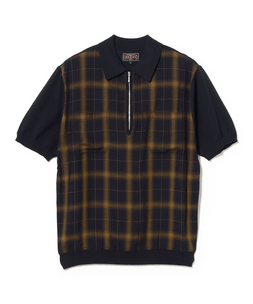 BEAMS PLUS(ビームスプラス)の「Half Zip Panel Polo Ombre Plaid(ポロシャツ・メンズ・ネイビー/オリーブ・LARGE/X-LARGE/SMALL/MEDIUM)」の13枚目の写真