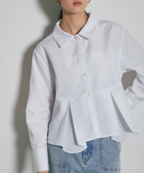ARVELLIA(アルベリア)の「FLARE HEM PLEATED SHIRT(シャツ/ブラウス・レディース・イエロー/ホワイト・M)」の1枚目の写真