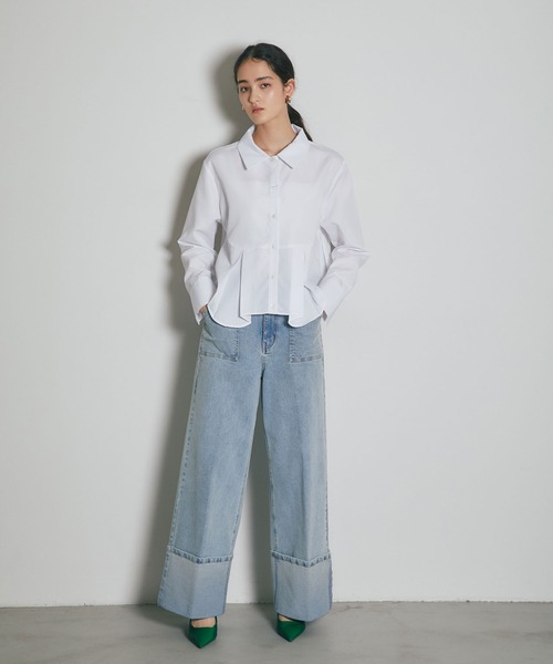 ARVELLIA(アルベリア)の「FLARE HEM PLEATED SHIRT(シャツ/ブラウス・レディース・イエロー/ホワイト・M)」の7枚目の写真