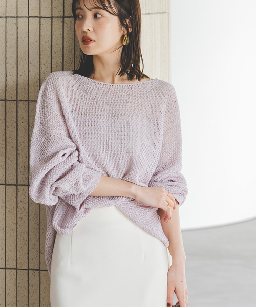 Noble（ノーブル）の「《WEB＆日本橋・ルクア店限定・追加》ペーパーヤーン カノコBACK Vプルオーバー（ニット/セーター・レディース・ネイビー/アイボリー/ピンク系その他・FREE）」の3枚目の写真