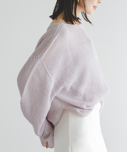 Noble（ノーブル）の「《WEB＆日本橋・ルクア店限定・追加》ペーパーヤーン カノコBACK Vプルオーバー（ニット/セーター・レディース・ネイビー/アイボリー/ピンク系その他・FREE）」の4枚目の写真