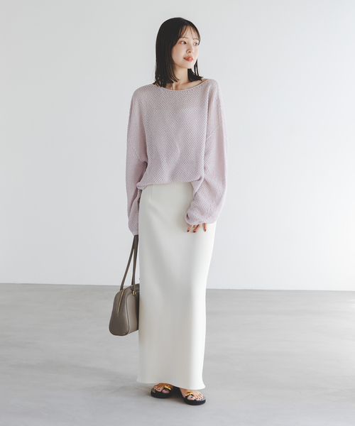 Noble（ノーブル）の「《WEB＆日本橋・ルクア店限定・追加》ペーパーヤーン カノコBACK Vプルオーバー（ニット/セーター・レディース・ネイビー/アイボリー/ピンク系その他・FREE）」の5枚目の写真